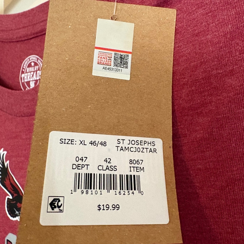 Rivalry Threads Saint Joseph's Hawks Mens XL T-Shirt Maroon Burgundy NWT - Picture 7 of 9